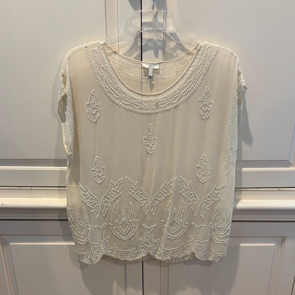 Lovely Joie Cream Beaded Blouse EUC S